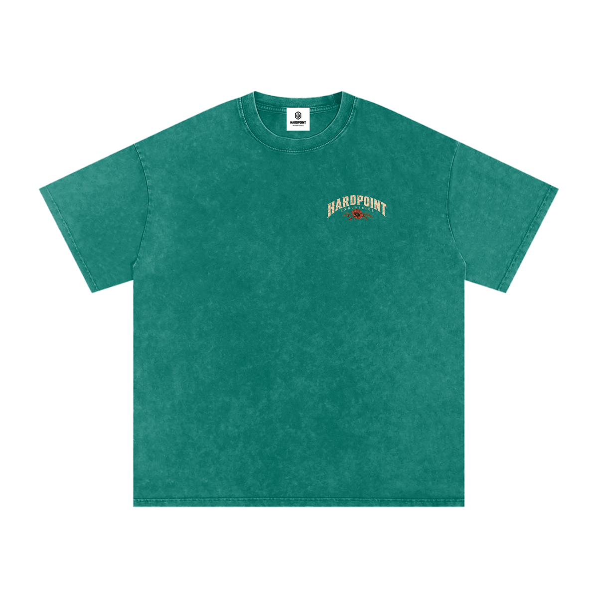 HARDPOINT Knife & Flowers Snow-Washed Oversized Tee — back graphic, Dark Green
