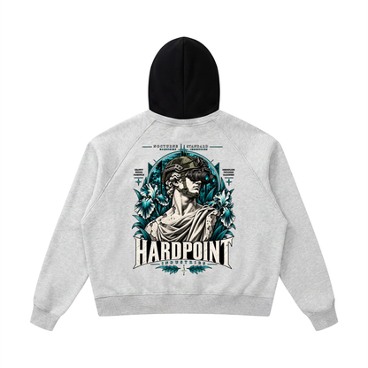 HARDPOINT NVG David Color Block Hoodie — back graphic, Flower Gray with Black