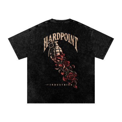 HARDPOINT Grenade & Roses Snow-Washed Oversized Tee