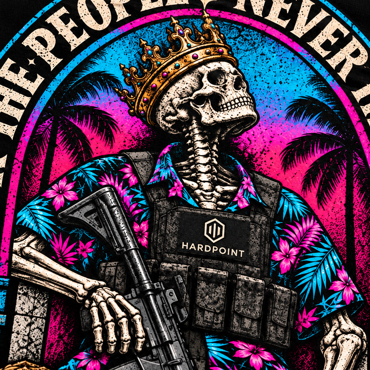 HARDPOINT For the People Tee, Black, detail view. AI-styled product mockup.