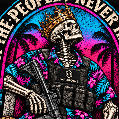 HARDPOINT For the People Tee, Black, detail view. AI-styled product mockup.