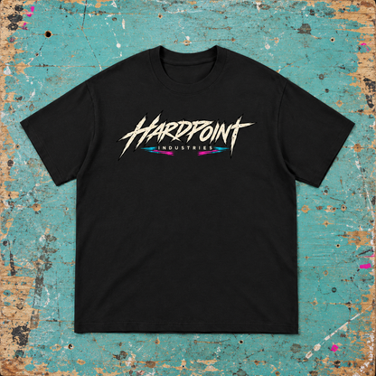 HARDPOINT For the People Tee, Black, front view. AI-styled product mockup.