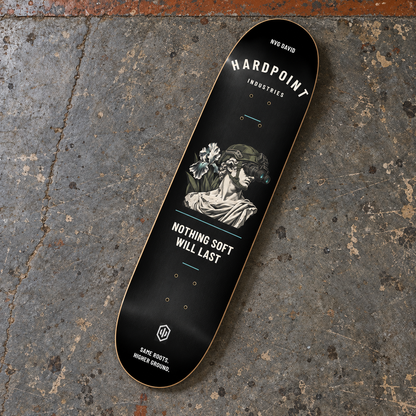 HARDPOINT NVG David — 8.25" Deck, standard design, underside-angle view. AI-styled product mockup.