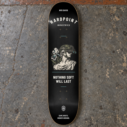 HARDPOINT NVG David — 8.25" Deck, standard design, underside view. AI-styled product mockup.