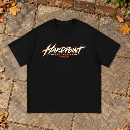 HARDPOINT Pumpkin Slut Skeleton Tee, Black, front view. AI-styled product mockup.