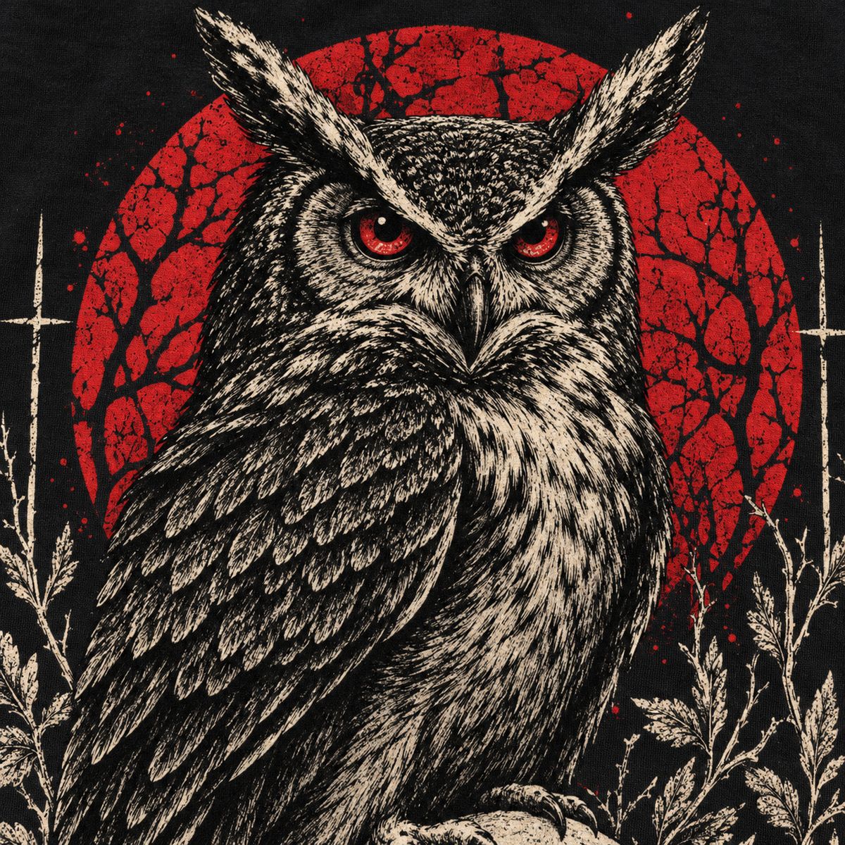 HARDPOINT Watchers Tee, Black, detail view. AI-styled product mockup.