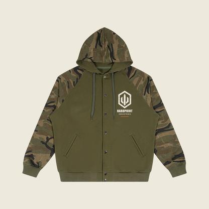 HARDPOINT Hold Your Line Camo Zip Hoodie — front, Army Green with Green Camo