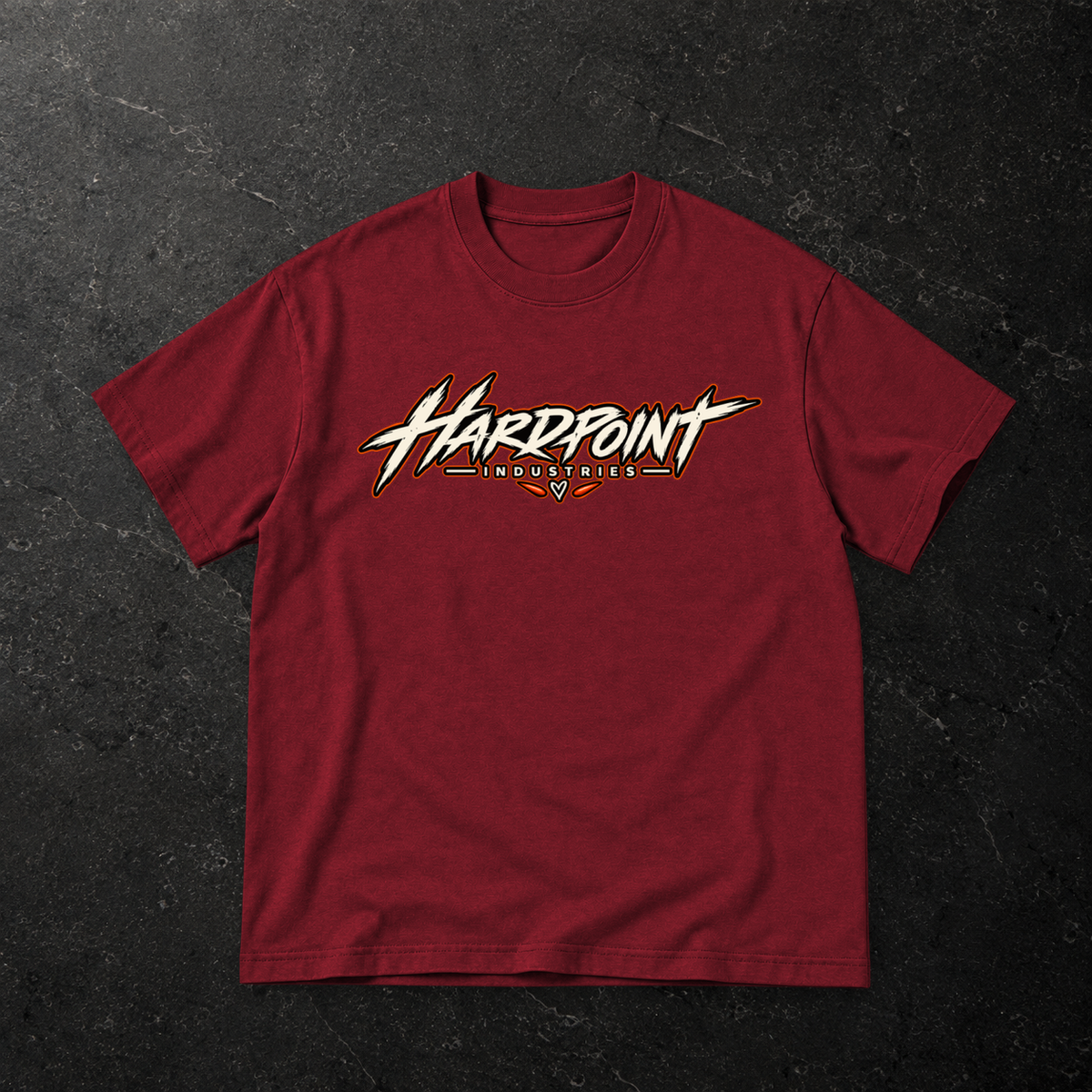 HARDPOINT Pumpkin Slut Skeleton Tee — front, Wine Red — styled product mockup