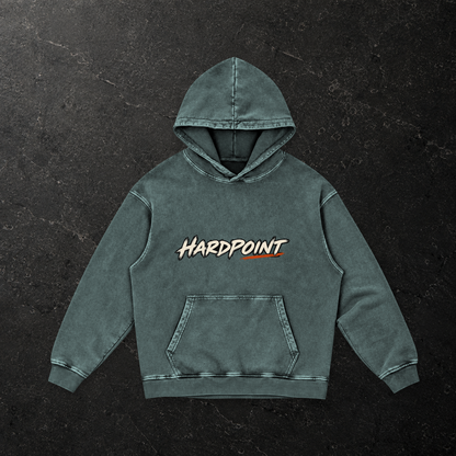 HARDPOINT Ridge Cut Heavyweight Hoodie — front, Dark Green — styled product mockup