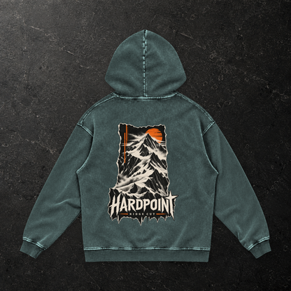 HARDPOINT Ridge Cut Heavyweight Hoodie — back, Dark Green — styled product mockup