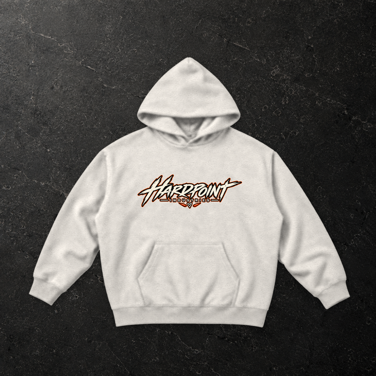 HARDPOINT Pumpkin Slut Skeleton Heavyweight Hoodie — front, Oat Gray — styled product mockup