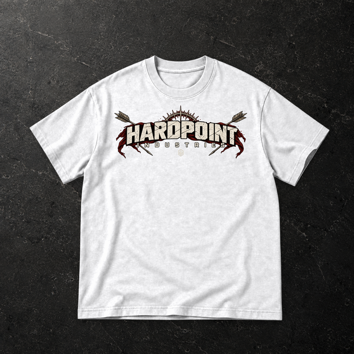 HARDPOINT The Regent Tee — front, White — styled product mockup