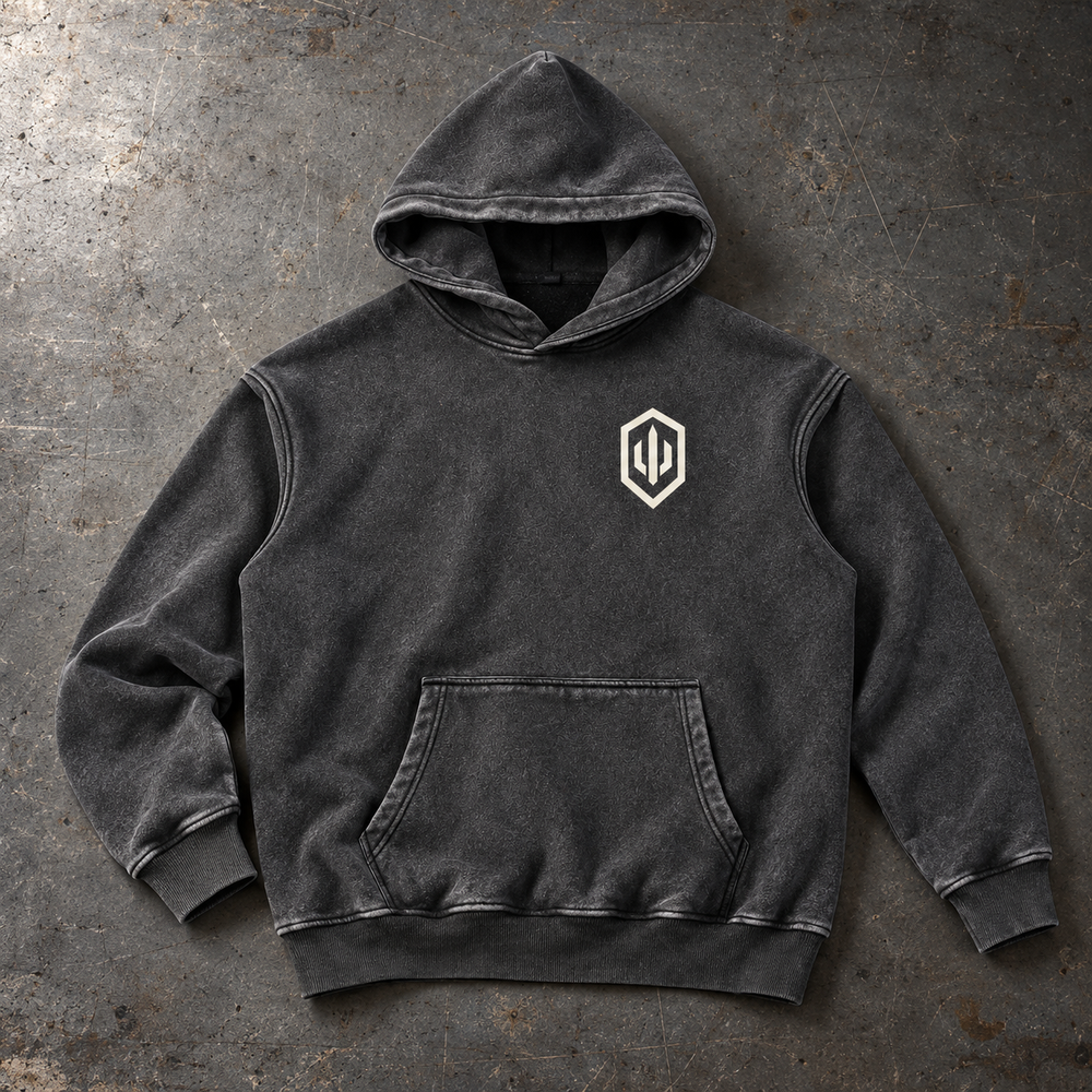 Rest Later Hoodie, Black, front view on concrete. AI-styled product mockup.