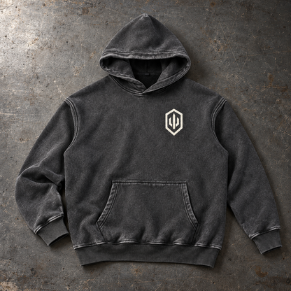 Rest Later Hoodie, Black, front view on concrete. AI-styled product mockup.