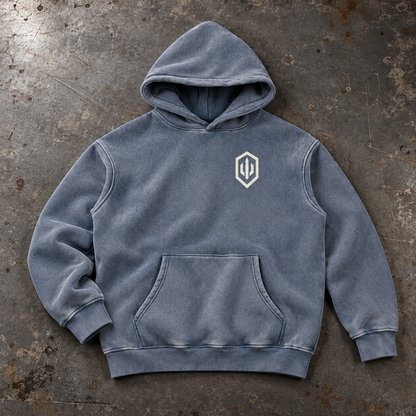Rest Later Hoodie, Royal Blue, front view on concrete. AI-styled product mockup.